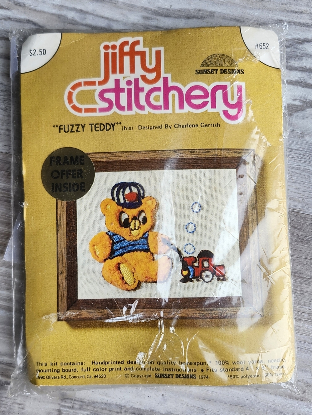 Vintage Jiffy Stitchery Fuzzy Teddy Kit Sunset Designs 1974 NOS